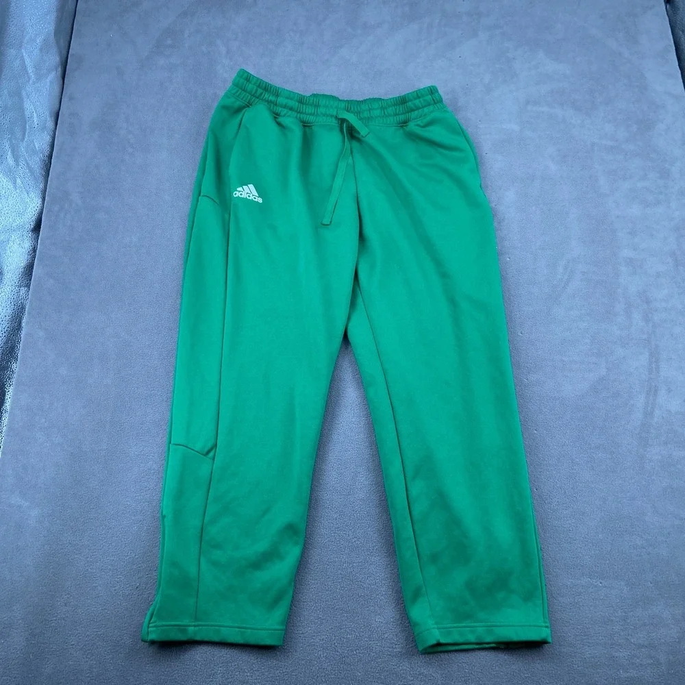 Adidas Track Pants Mens 2XL Green Athletic Fit High Waisted Drawstring Ankle Zip